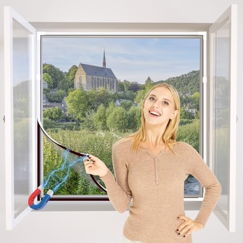 Diy Insektenschutz Magnetfenster,max 100 X 130 Cm,magnet Rahmen Für Fliegengitter Fenster Mückengitter,fliegenschutz Insektenschutzgewebe Zuschneidbar(weiß Rahmen Graue Netz)