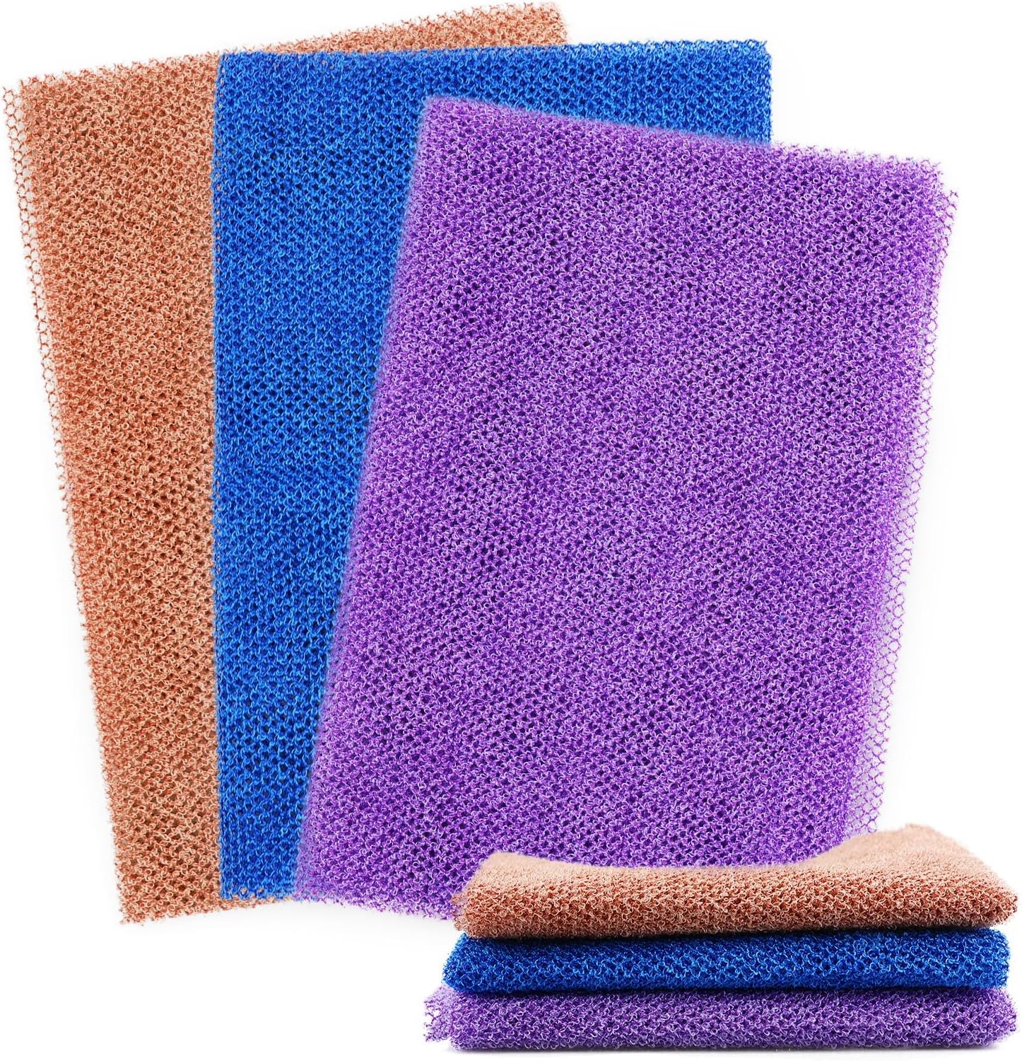 3 Stück Peeling Waschlappen, African Net Sponge Loofah, Rückenschrubber Rückenbürste, Peelinghandschuh Körperschrubber, Duschschwamm, Peeling Körper Schwamm Luffa, Badeschwamm Duschschwamm