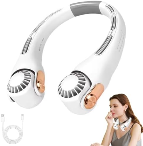 Geräuscharmer Für Den Sommer Tragbarer Nackenlüfter, 360° Drehbar Nackenventilator Mit 3 Geschwindigkeiten, Hals Ventilator Wiederaufladbar, Leise Persönlicher Ventilator Für Outdoor, Reisen (weiß)