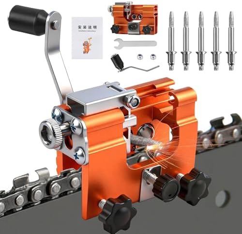 Tragbar Kettensäge Schärfgerät Set Präziser Universal Handkurbeln Kettensägenschärfer Mit 30° Winkelführung Und 5 Schleifsteinen, Kettenschleifgerät Für 4"-22" Kettenschärfer Für Schreiner, Gärtner