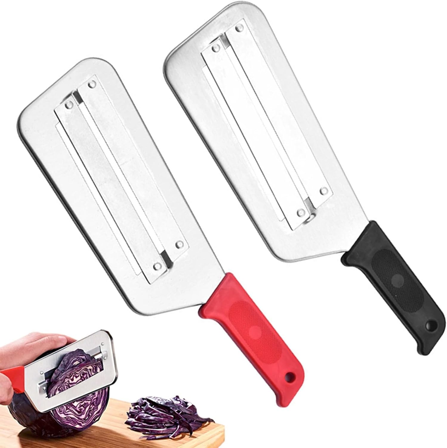 Kohlhobel, 4-teiliges Set, Kohlschneider, Messer, Küchenmesser, Sauerkrautschneider, Kohlhobel, Kohlfeiler, Scharfe Klingen Aus Edelstahl, Schwarz, Rot.