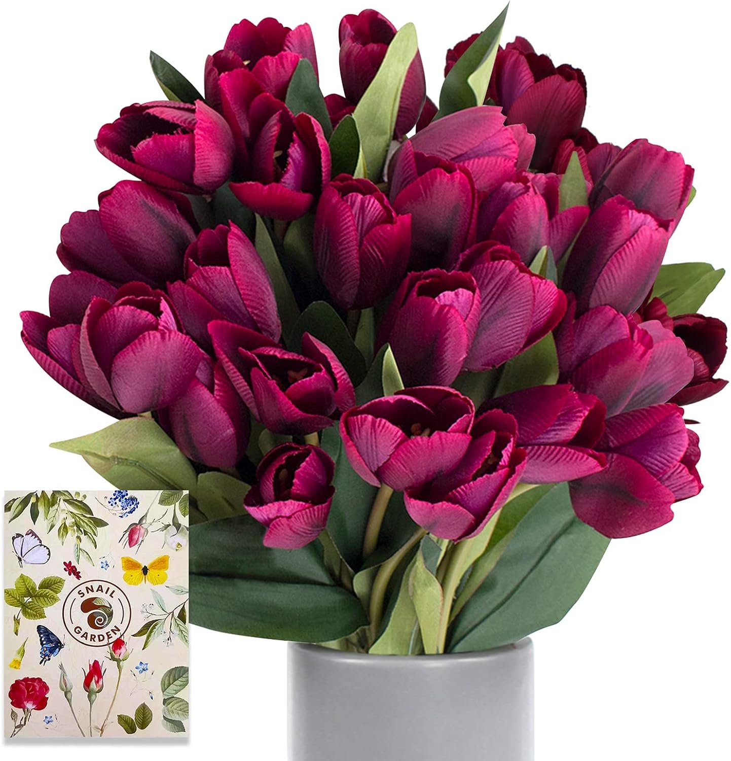 Snailgarden 3 Strauße/27 Köpfe Dunkellila Künstliche Tulpen Blumen,seide Kunstblumen Tulpen Strauß Mit 1 Grußkarte, Kunst Tulpen Deko Für Hochzeit Hause Party Festival Blumenarrangement