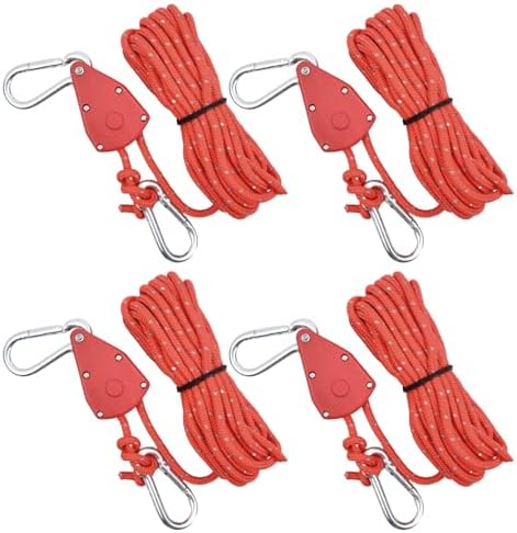 4 Stück Abspannseile Camping 6mm, Abspannleine Reflektierend 5m, Zelt Seil Ratsche, Zeltschnur Mit Spanner Einstellbare, Ratchet Hanger Für Zelt Sonnensegel Wandern Pflanzenlampe (rot, 5m)