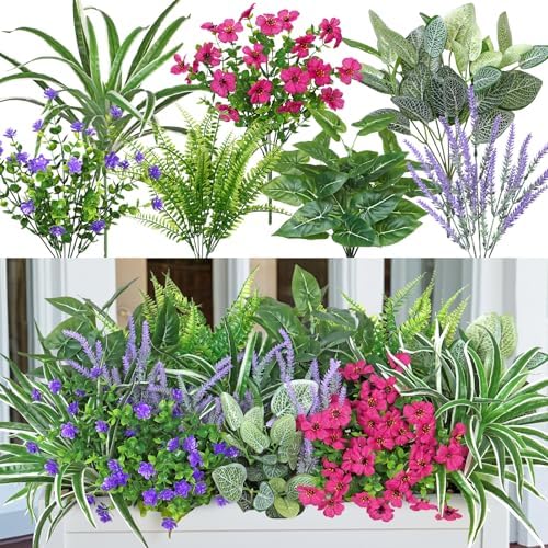 Künstliche Pflanzen Blumen Wie Echt 20 Stück Kunstpflanze Outdoor Wetterfest Künstliche Balkonpflanzen Uv Beständig Farn Lavendel Kunstblumen Kunstpflanzen Für Außenbereich Balkon Garten Deko