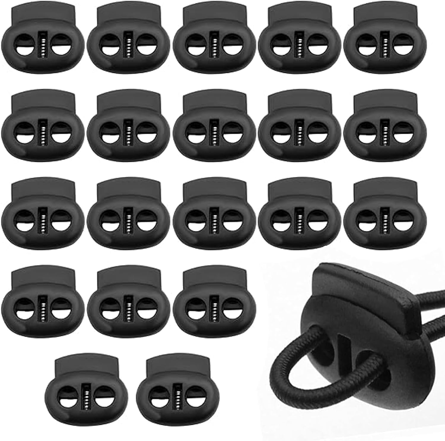 Kordelstopper Für Kordelzüge, Doppelloch-kunststoff-knebel, Sichere Kordelverschlüsse, Ideal Für Jalousien-schnurgeräte, Rollo-kettenverbinder, 2,3 X 2 Cm, Schwarzes Kordelschloss, 20 Stück, Nein, No