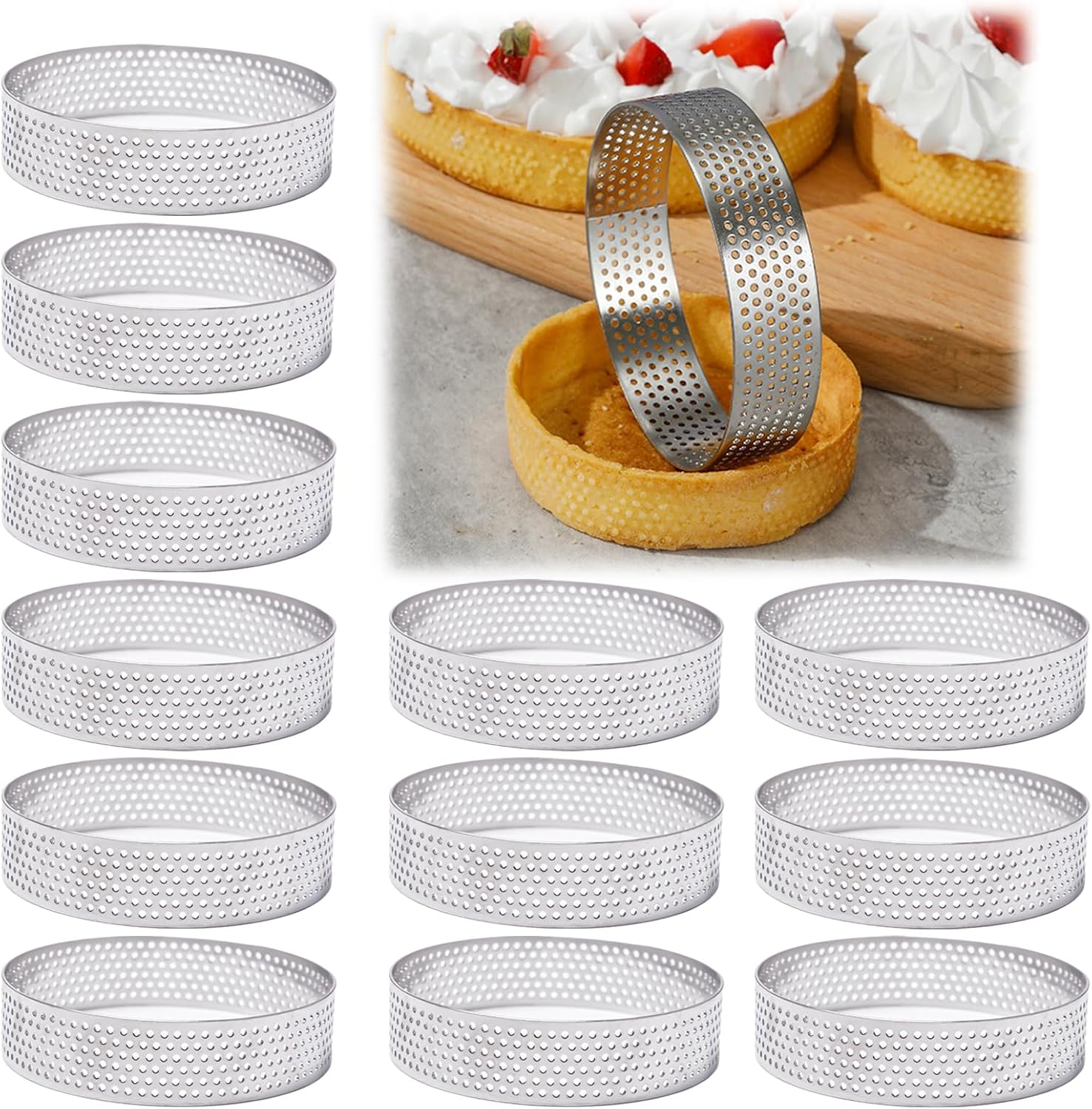 12er Mousse Ring 8cm Edelstahl Dessertring Tartelette Form