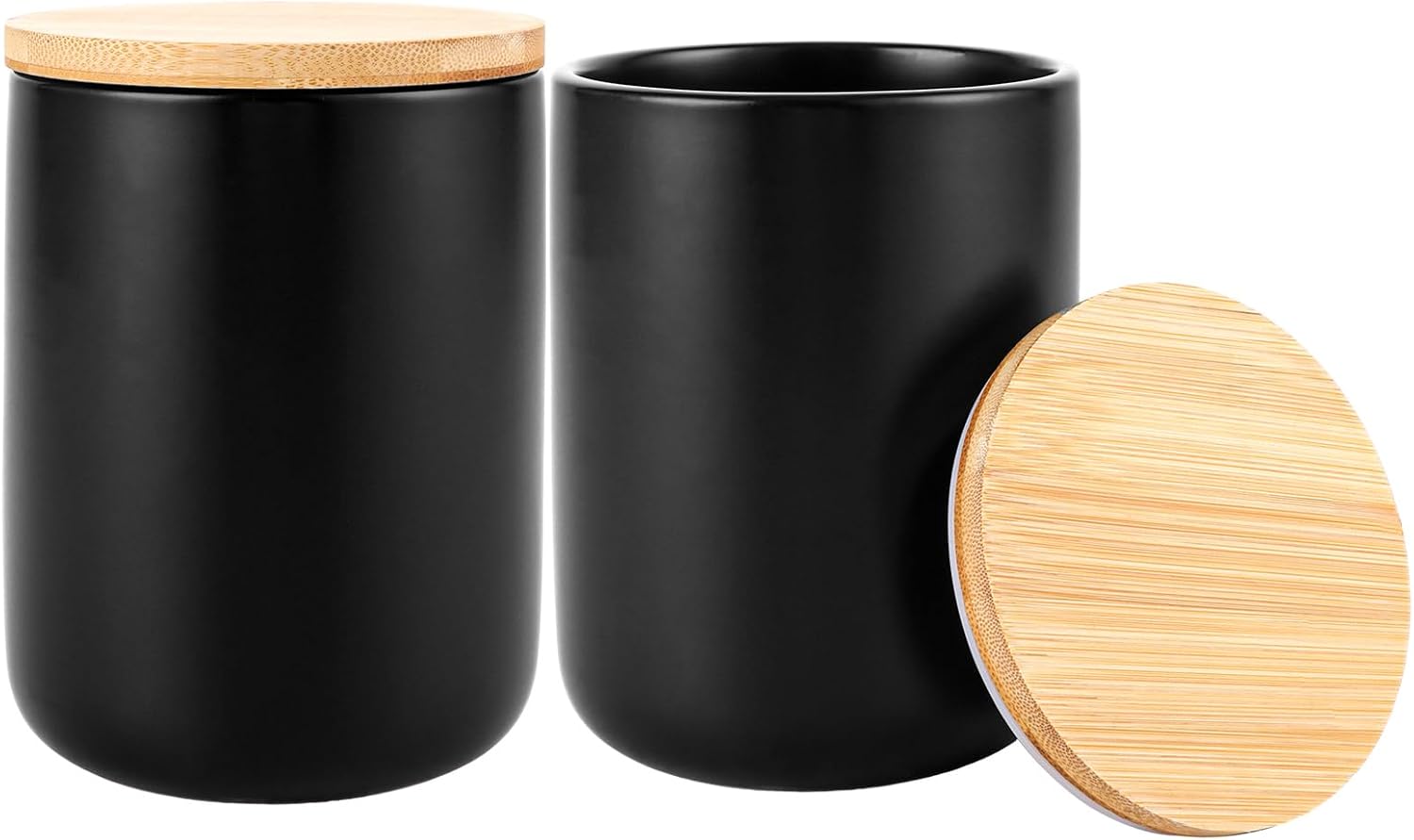 2 Stück Keramik Vorratsdose Schwarz 800ml Mit Deckel Kaffee Zucker Tee