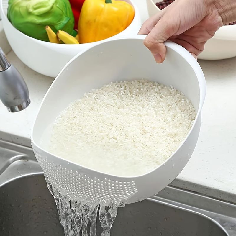 Multifunktionaler Küchenkorb/schüssel Zum Abtropfen Und Waschen – Für Gemüse, Obst, Reis Und Mehr, Praktisch Und Vielseitig, Ein Unverzichtbares Utensil Für Jede Neue Küche, Weiß