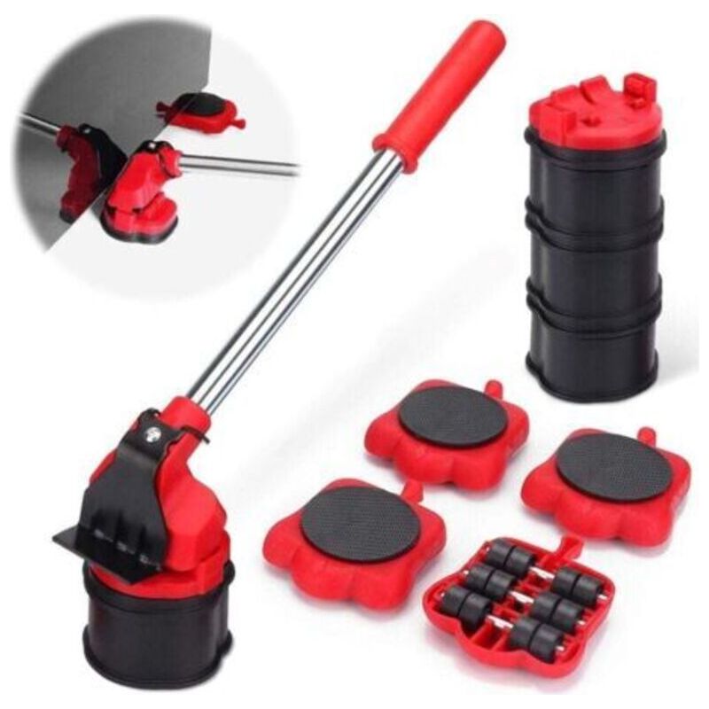 Robuster Möbelheber Mit 4 Hebekeilen Und Lenkrollen – Ideal Für Sofas, Kleiderschränke Und Schwere Möbel (rot)