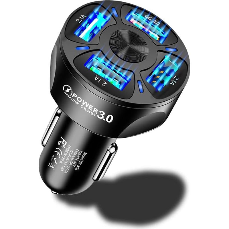 Usb-kfz-ladegerät, 4-port-kfz-ladegerät, Schnellladefunktion (35 W, 7 A, Qc3.0) Mit Zigarettenanzünderstecker, Kompatibel Mit Iphone, Ipad, Samsung Galaxy, Huawei, Xiaomi Und Anderen Smartphones Und T