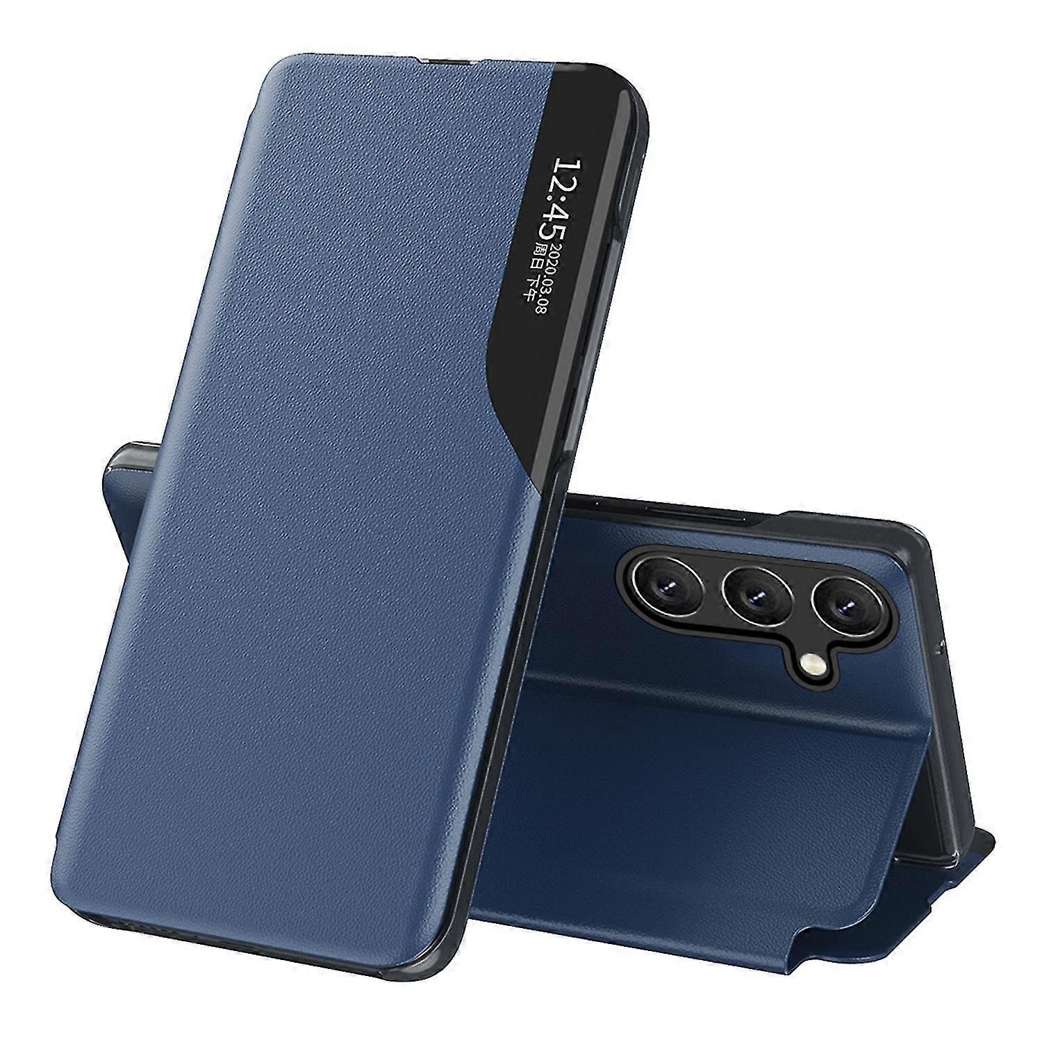 Für Samsung Galaxy A54 5g Magnetische Auto-close Handyhülle Mit Klarem Sichtfenster, Kratzfester Klapp-leder-handyhülle Mit Ständer (saphir)