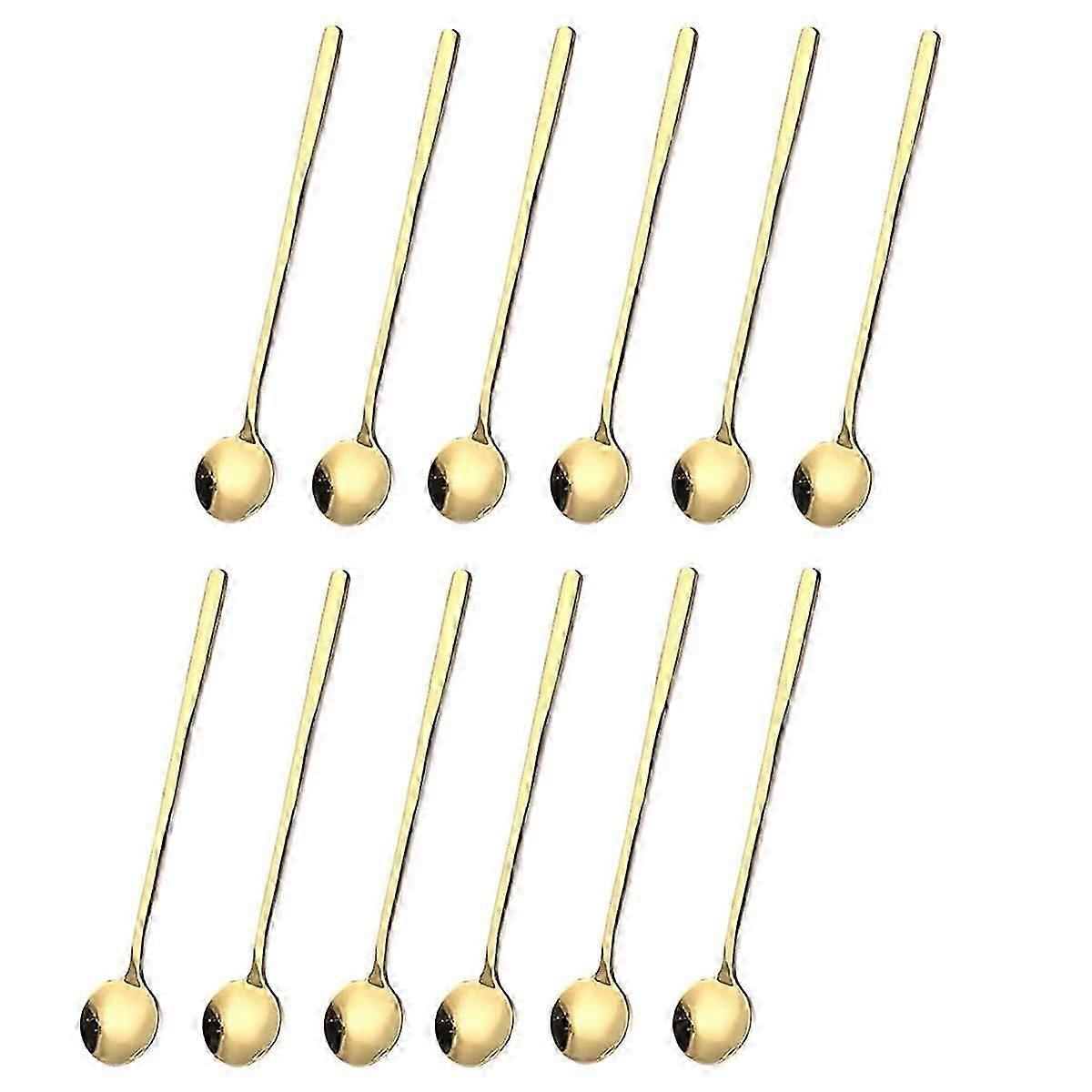 12-teiliges Kaffeelöffel-set, Goldene Teelöffel, Lange Rührlöffel, Abgerundete Kaffeerührlöffel