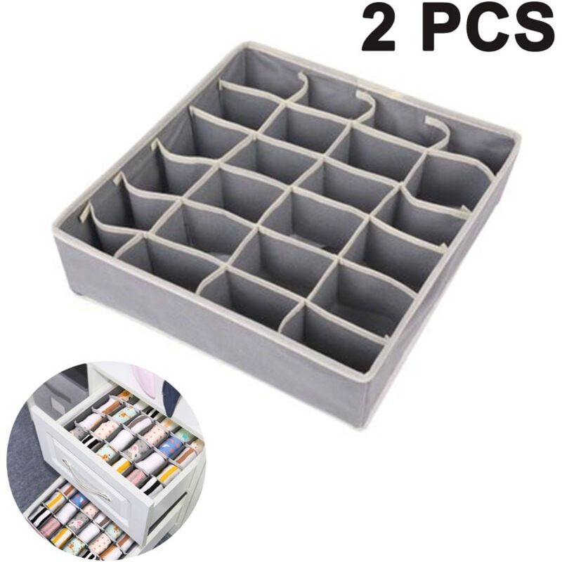 Set Mit 2 Aufbewahrungsboxen Für Unterwäsche Und Kleine Accessoires, Faltbare Schubladeneinsätze Mit 24 Fächern Zur Aufbewahrung Von Socken, Schals, Bhs, Grau