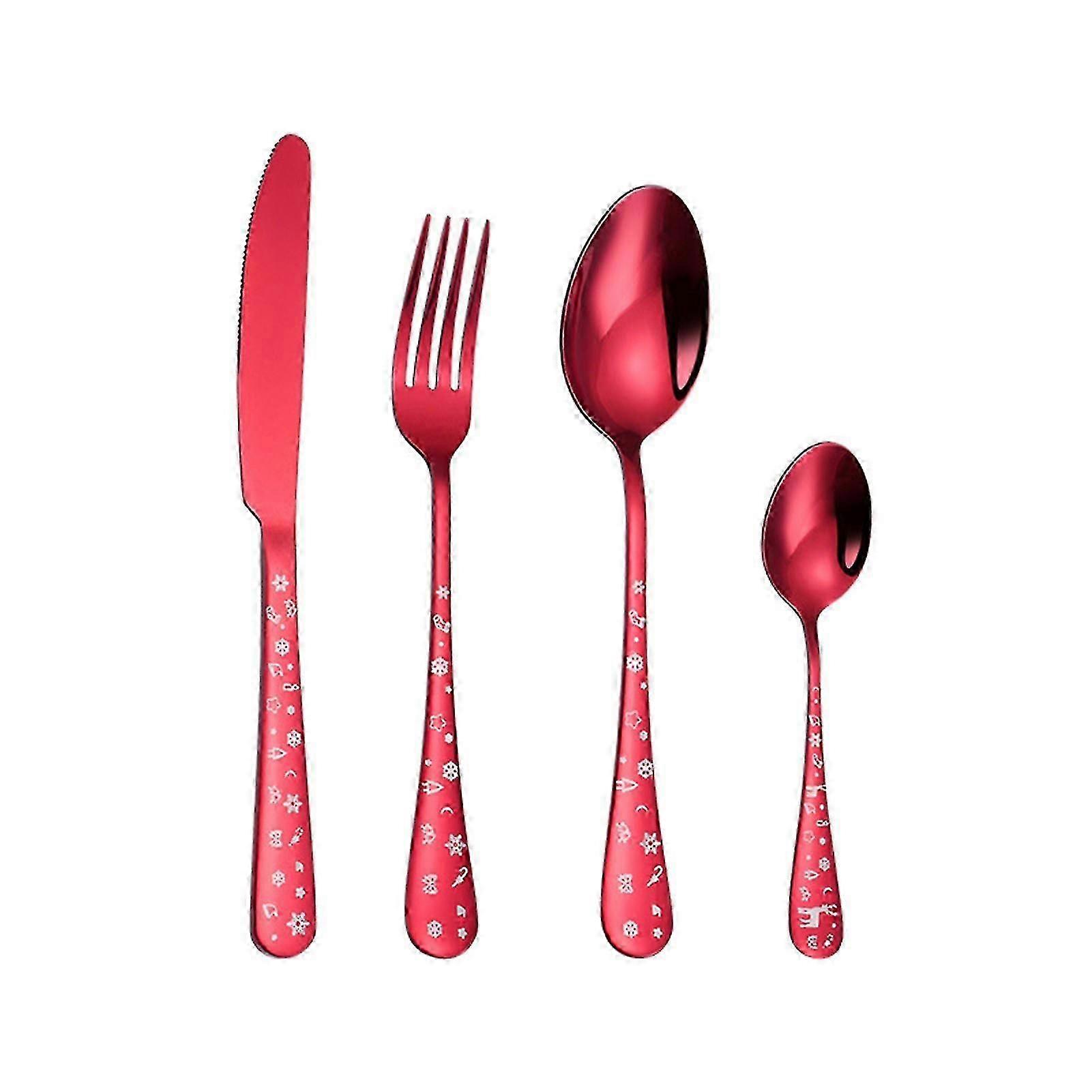4-teiliges Set Exquisites Besteckset Korrosionsbeständiger Edelstahl Glatte Kante Sicherer Gebrauch Schöpfkelle Gabel Für Den Täglichen Gebrauch (rot A)