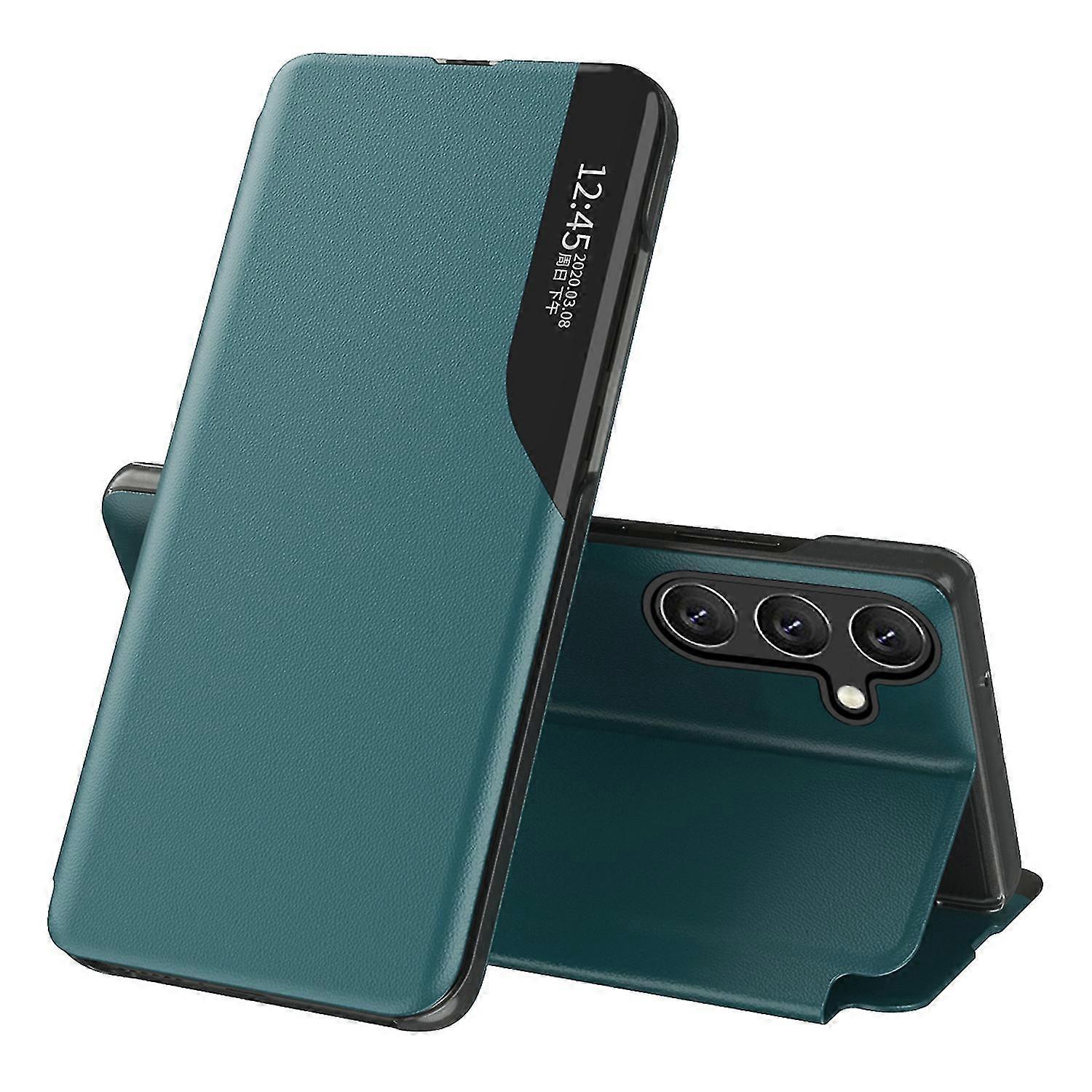 Für Samsung Galaxy A54 5g Magnetische Auto-close Handyhülle Mit Sichtfenster, Kratzfester Klapp-lederhülle Mit Ständer (grün)