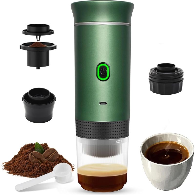 Tragbare, Wiederaufladbare 12-v-espressomaschine, 15 Bar Druck, Schnelle Aufheizzeit (4–6 Min.), Geeignet Für Kleine Und Große Kapseln Sowie Gemahlenen Kaffee, Ideal Für Camping, Büro Und Reisen, Umwe