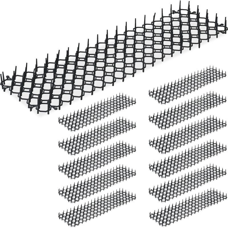 Relaxdays Katzenabwehrgitter, 12er-pack, Wehrt Marder Und Andere Tiere Ab, Pflanzenschutz, Kunststoff, Spikes, Schwarz