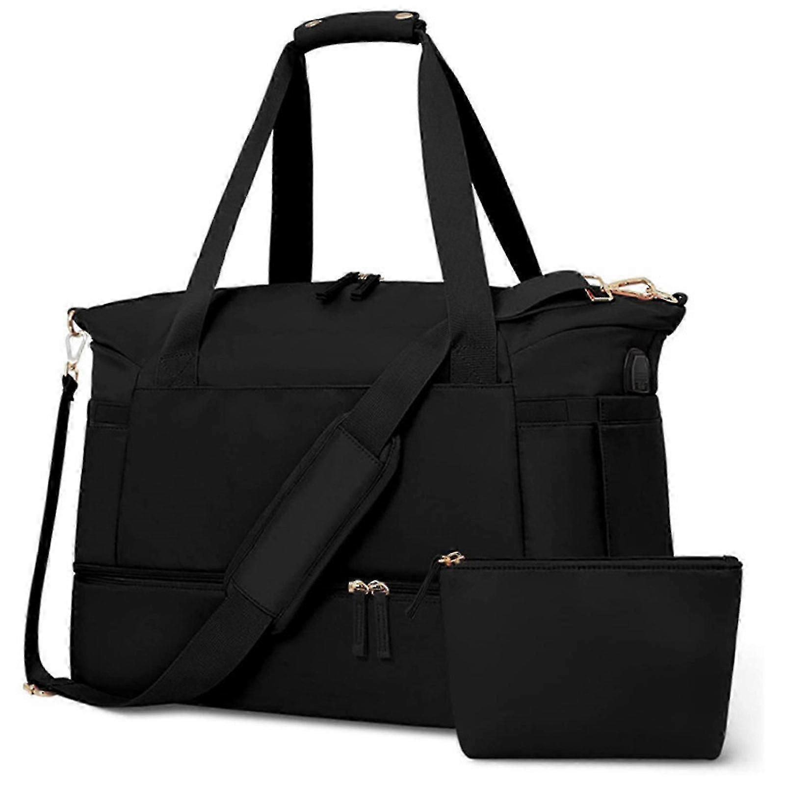 Neue, Verbesserte Wochenendtasche Für Damen, Reisetasche Mit Schuhfach Und Usb-ladeanschluss, Sporttasche Mit Nassfach, Reisetasche Für Übernachtungen (schwarz)