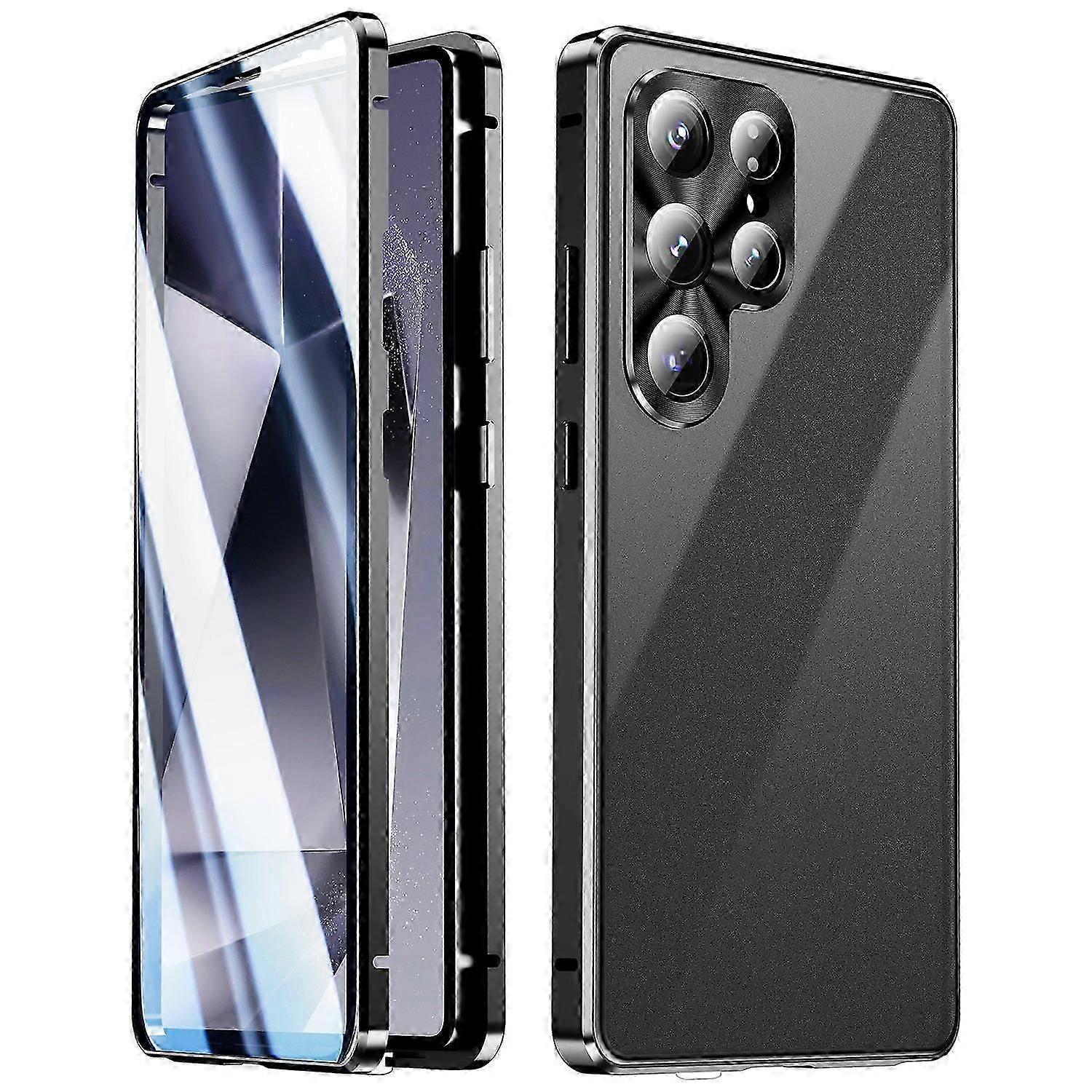 Samsung Galaxy S25 Ultra Schutzhülle, Doppelseitig Aus Gehärtetem Glas, Metall, Magnetisch, Mit Schnalle (schwarz)