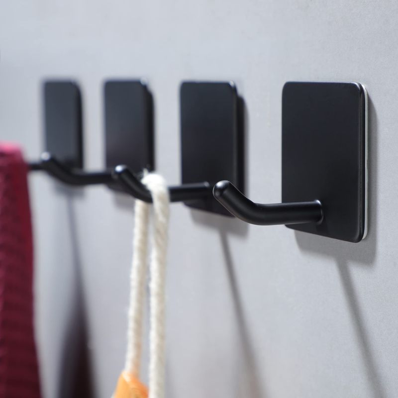 Selbstklebende Handtuchhaken – 4er-set Zum Aufhängen Von Bademänteln, Jacken Und Wandaccessoires. Edelstahl, Mattschwarz.