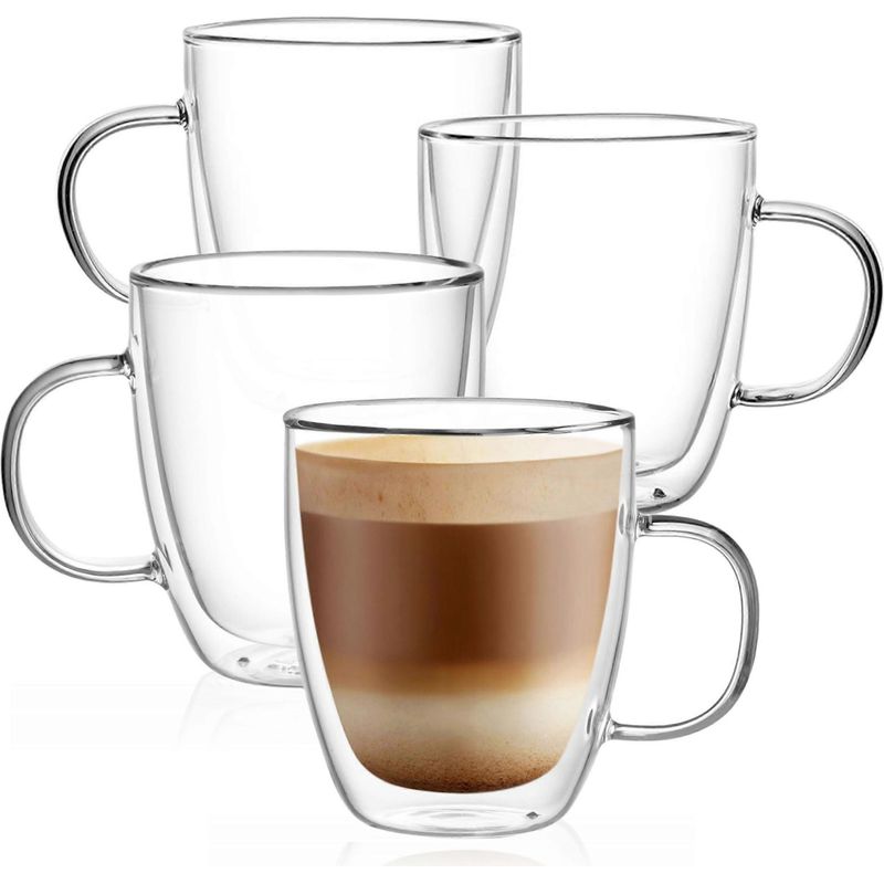 Set Mit 4 Großen, Doppelwandigen Isolierbechern (350 Ml), Ideal Für Cappuccino Und Andere Heißgetränke. Spülmaschinenfest Und Langlebig.
