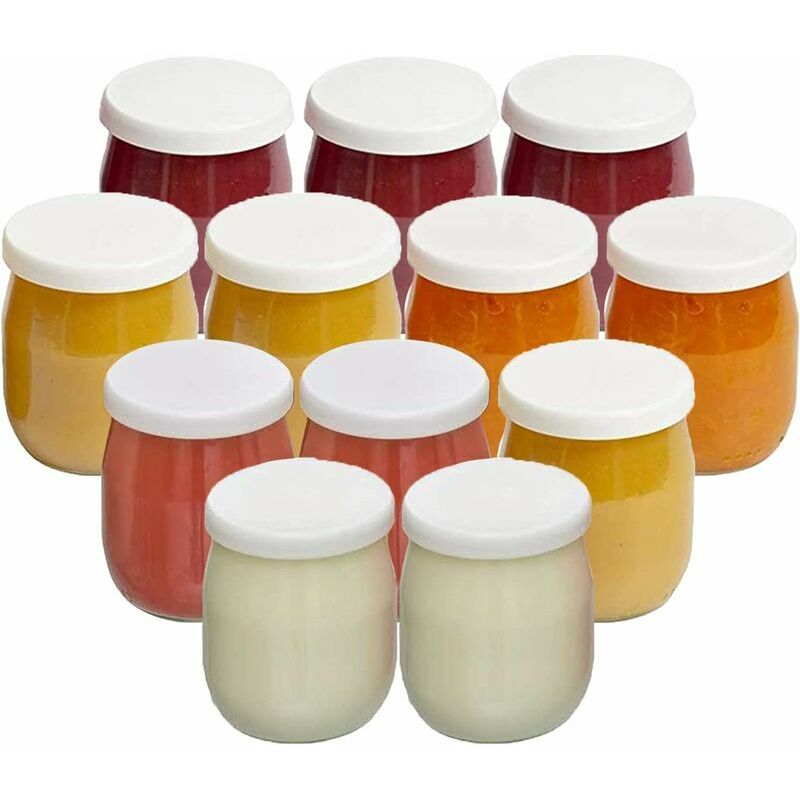 Set Mit 12 Joghurtgläsern Aus Glas, 143 Ml - Tropffester Deckel - Hergestellt In Frankreich - Ideal Für Thermomix, Seb Und Küchenmaschinen