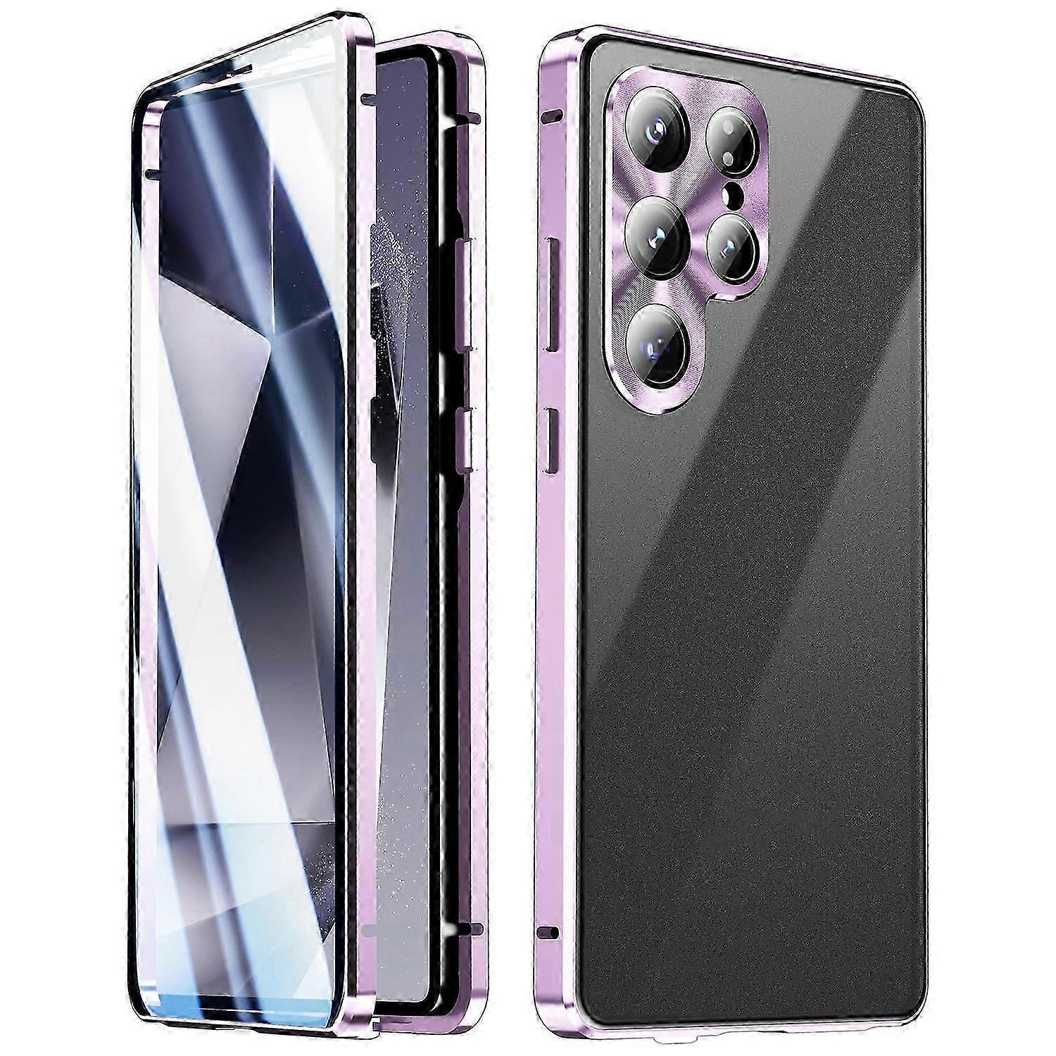 Für Samsung Galaxy S25 Ultra Hülle, Doppelseitig Aus Gehärtetem Glas, Metall, Magnetische Handyhülle Mit Schnalle (lila)