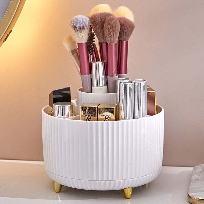 Aufbewahrungsbox, Make-up-pinsel-organizer, 360° Drehbarer Halter – Make-up-pinsel, 5 Fächer Für Make-up, Parfüm, Lippenstift, Badezimmer, Schlafzimmer, Schminktisch (weiß)