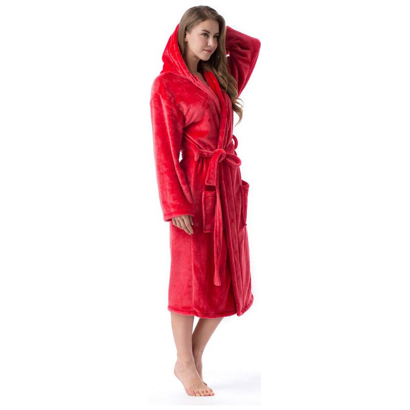 Lablanc – Bademantel Für Erwachsene Mit Kapuze – Weicher Und Saugfähiger Flanell – Rot, Größe Xxl, Mit 2 Taschen Und Gürtel