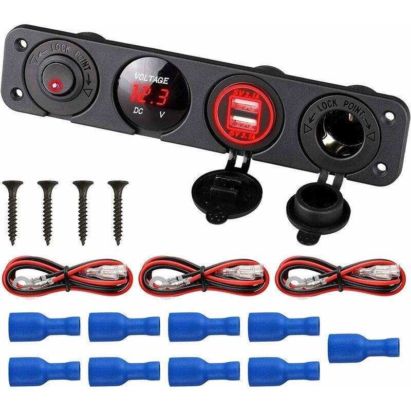 4-in-1-marine-bedienfeld Mit Zwei 12-v-4,2-a-usb-ladeanschlüssen, Led-voltmeter, Zigarettenanzünderbuchse Und Led-ein/aus-wippschalter Für Lkw, Pkw, Boot Und Wohnmobil