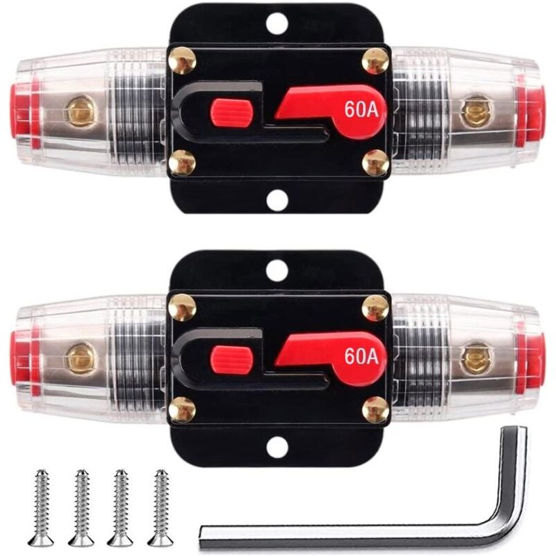 2 Stück 60-a-inline-sicherungen Mit Rückstellfunktion, 12–24 V Dc 60-a-sicherungshalter Mit Manueller Rückstellung Zum Schutz Von Marine- Und Autoradiosystemen