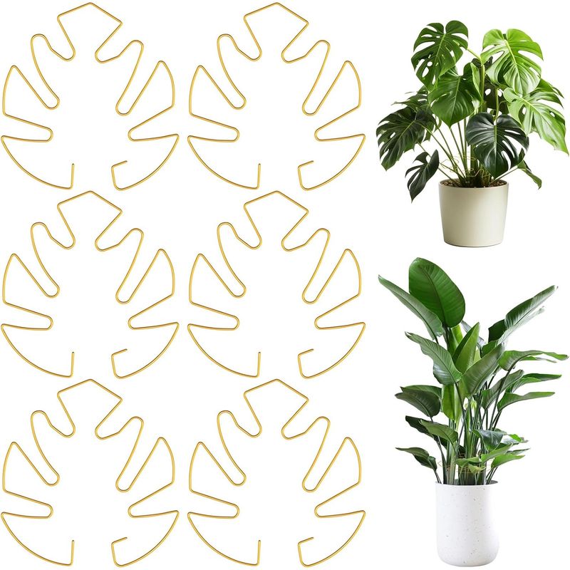 6er-set Monstera-blatt-pflanzenstützen Aus Eisen In Schildkrötenpanzerform Mit Stabilem Bambusrahmen Für Goldene Kletterpflanzen, Zubehör Für Drinnen Und Draußen