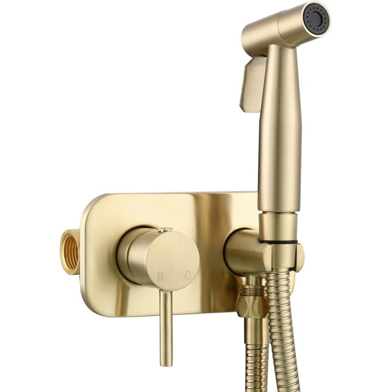 Bidet-set Aus Edelstahl Mit Tragbarer Duschleitung, Warm- Und Kaltwasseranschluss, Komplettes Bidet-set, Gebürstetes Gold, Ws024j2f2