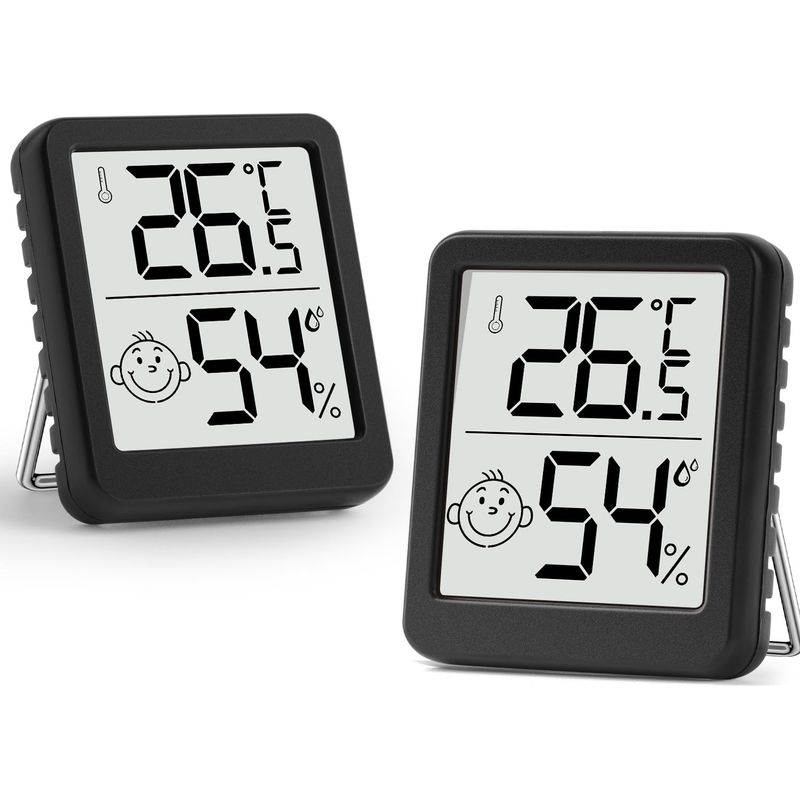 Hygrometer Mit 2-teiligem Mini-lcd-display Und Smiley-anzeige Für Babyzimmer, Seniorenzimmer, Arbeitszimmer Und Weinkeller, Schwarz