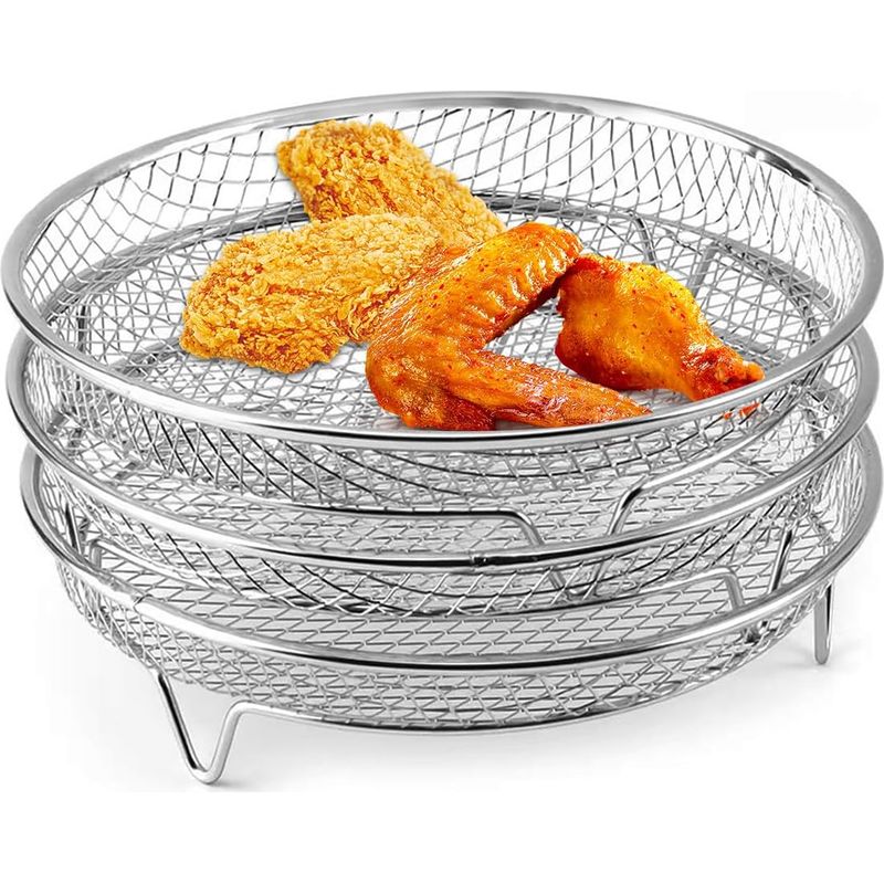 Set Mit 3 Stapelbaren Rosten Für Heißluftfritteusen, Zubehör Für Heißluftfritteusen, 20,3 Cm, Edelstahl 304, Mehrschicht-tablett Für Heißluftfritteuse Und Backofen (rund)