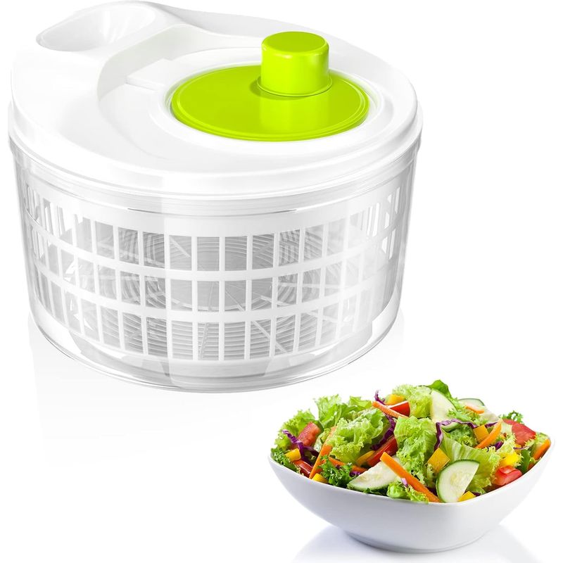 Salatschleuder, Salat-servierset Mit Großem Fassungsvermögen (3 L), Schnelles Und Einfaches Trocknen Durch Schleudern, Platzsparend, Kann Als Salatschüssel Oder Sieb Verwendet Werden, Weiß (22,5 Cm X