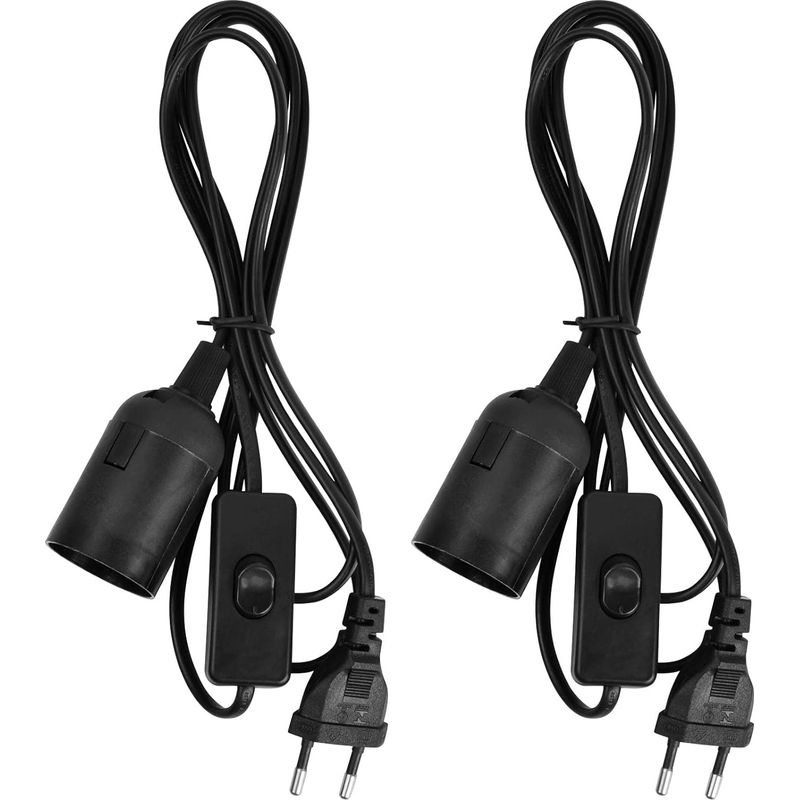 Set Mit 2 Lampenfassungen Für E27-glühbirnen, E27-fassung Mit Schalter, E27-pendelleuchtenfassung, Mit 1,8 M Langem Stromkabel Und Eu-stecker, Für Stehlampen Und Kronleuchter (schwarz)