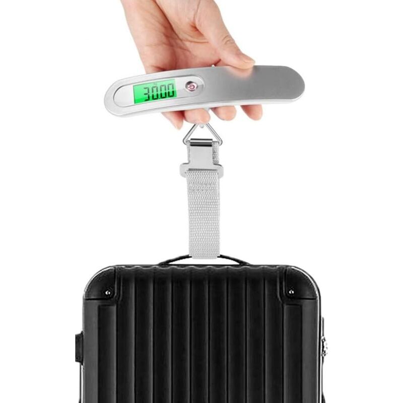 Elektronische Gepäckwaage, Mini-digitalwaage, Sehr Präzise: Wiegt Reisegepäck, Pakete, Einkäufe, Geld, Max. 50 Kg (lb, G, Oz, Kg), Batterien Inklusive. Robuster Nylongurt.
