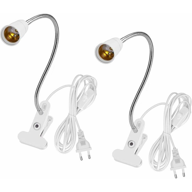 2er-pack E27-klemmleuchte Mit Schalter, Flexible E27-lampe Fürs Bett, Klemmleuchte, Klemmstrahler, 360° Verstellbarer Schwanenhals, Leuchtmittel Nicht Enthalten