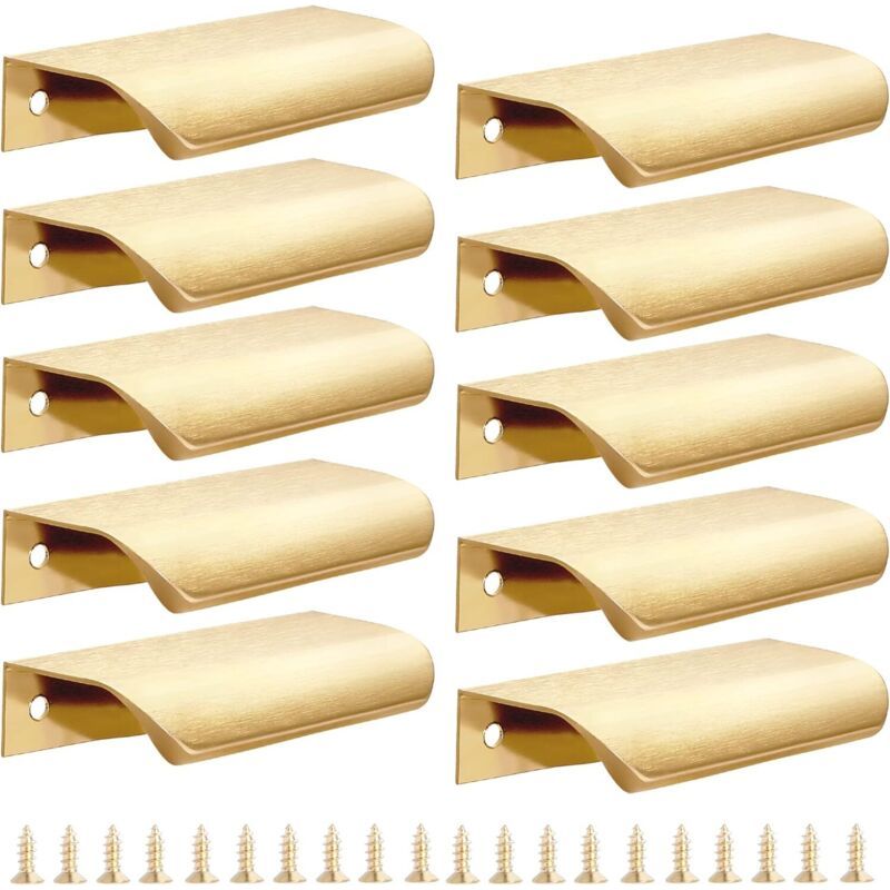 Set Mit 10 Goldenen Küchenschrankgriffen – 80-mm-griffe Für Schränke Und Schubladen, Moderne Aluminiumgriffe Für Badezimmerschränke, Gebürstetes Messing
