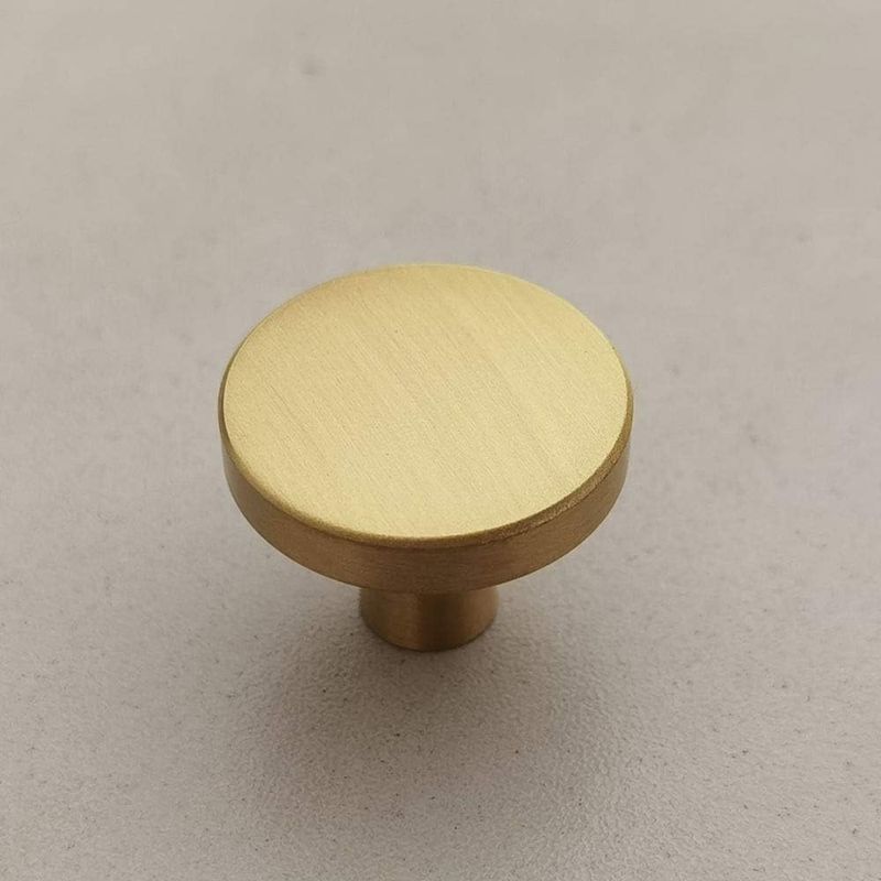 Set Mit 6 Runden Schrankknöpfen Aus Massivem, Goldplattiertem, Gebürstetem Messing, 30 Mm Durchmesser