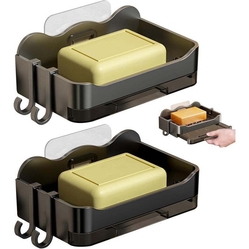 2-teiliges Seifenschalen-set Zur Wandmontage, Seifenhalter Mit Abtropfschale, Seifenbox Zur Wandmontage, Seifenbox Ohne Bohren, Selbstklebender Seifenhalter Fürs Badezimmer, Grau