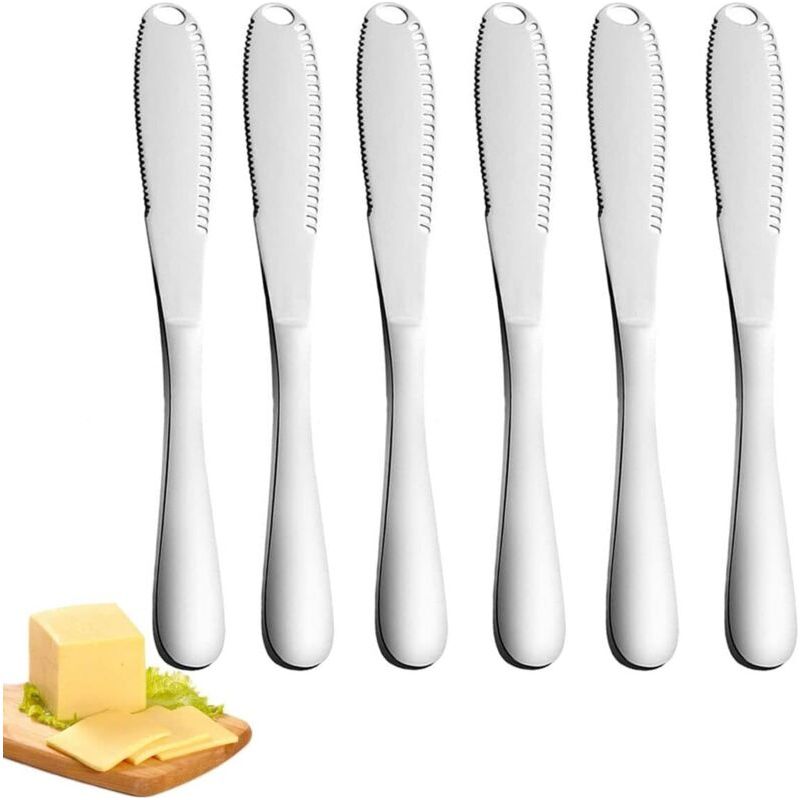 Buttermesser, 6-teiliges Butterstreicher-set Mit Gezahnter Klinge, Professionelles 3-in-1-buttermesser Zum Schneiden Von Gemüse, Obst Und Käse (silber, 8,66 X 0,95 Zoll)