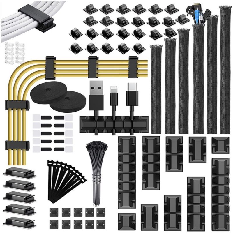 Lablanc – 188 Kabelmanagement-sets, 6 Kabelschutzschläuche, 50 Selbstklebende Kabelbinder, 100 Kabelbinder, 10 Kabelclips, 20+2 Kabelbinder, Verlängerungsorganizer Für Tv, Pc, Auto
