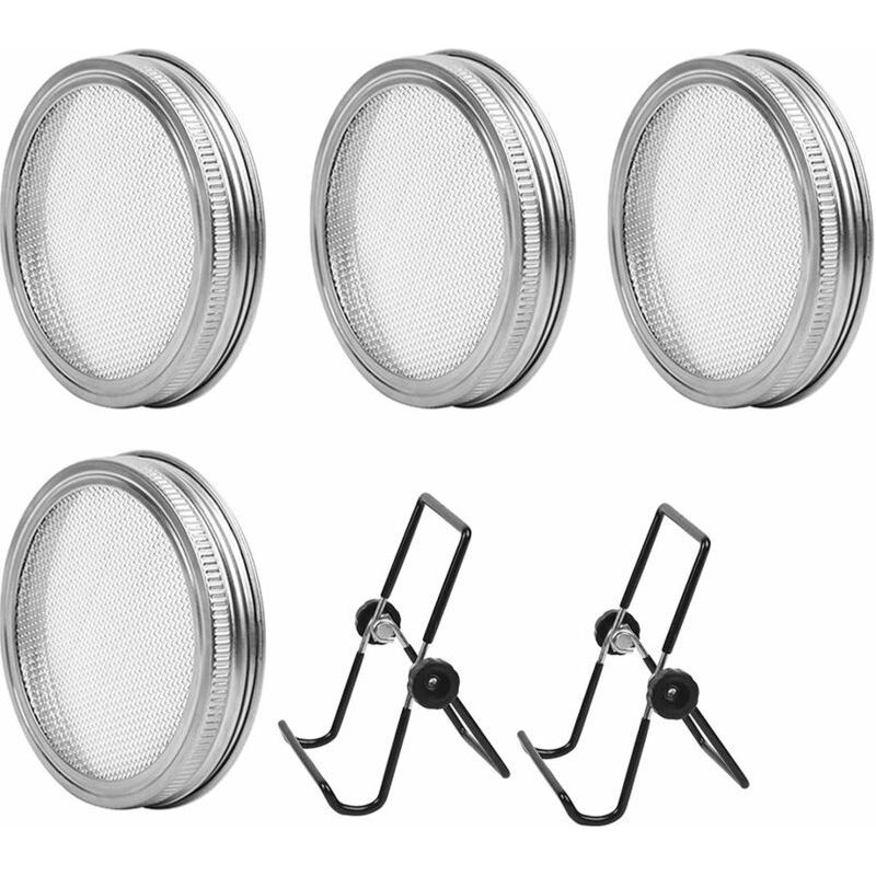 6-teiliges Keimdeckel-set Mit 4 Keimsiebdeckeln Aus Edelstahl Und 2 Schwarzen Keimschalen