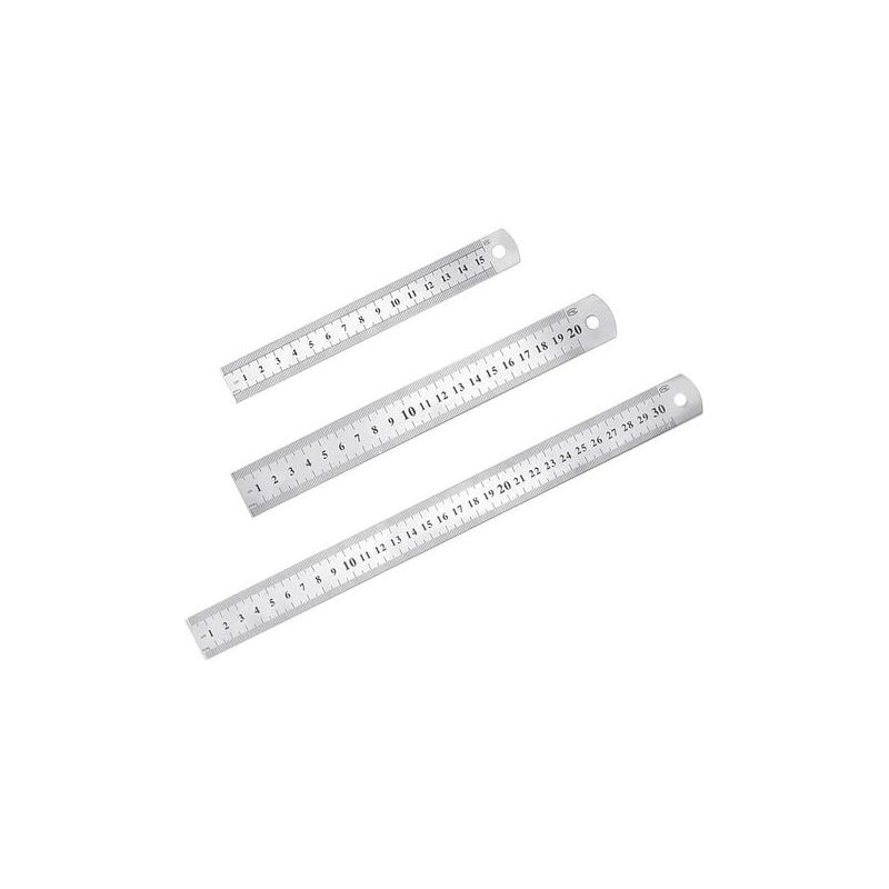 Lablanc – 3-teiliges Präzisionslineal-set Aus Edelstahl, Gerades Metalllineal-set, 15 Cm (6"), 20 Cm (8"), 30 Cm (12"), Silbernes Edelstahllineal