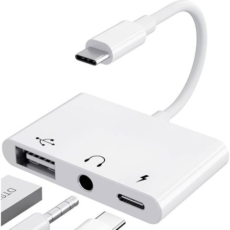 Usb-c-auf-3,5-mm-klinkenadapter Mit Schnellladefunktion, Otg-adapter, Typ-c-auf-aux-audio-kopfhörer-splitter (weiß)