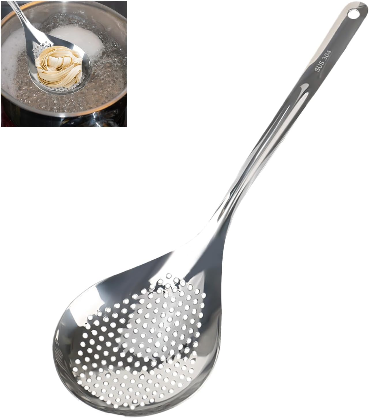 Schaumlöffel Aus Edelstahl – 35,4 X 10,8 Cm – Küchenutensil Aus Metall – Mit Langem, Ergonomischem Griff – Abtropflöffel Für Gemüse Und Nudeln