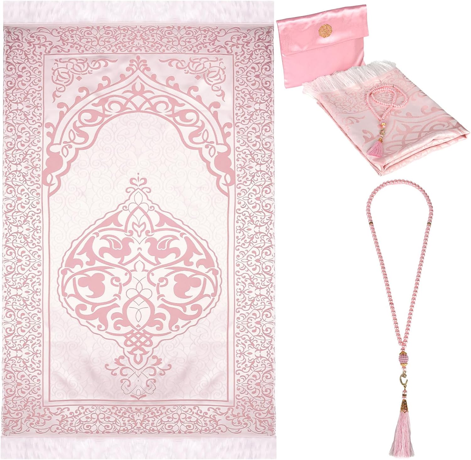 Gebetsteppich Mit Gebetsperlen, Weicher Muslimischer Gebetsteppich Für Frauen Und Männer, Islamisches Gebetsteppich-set, Geschenk Für Ramadan, Eid Al-fitr (rosa) (rot)