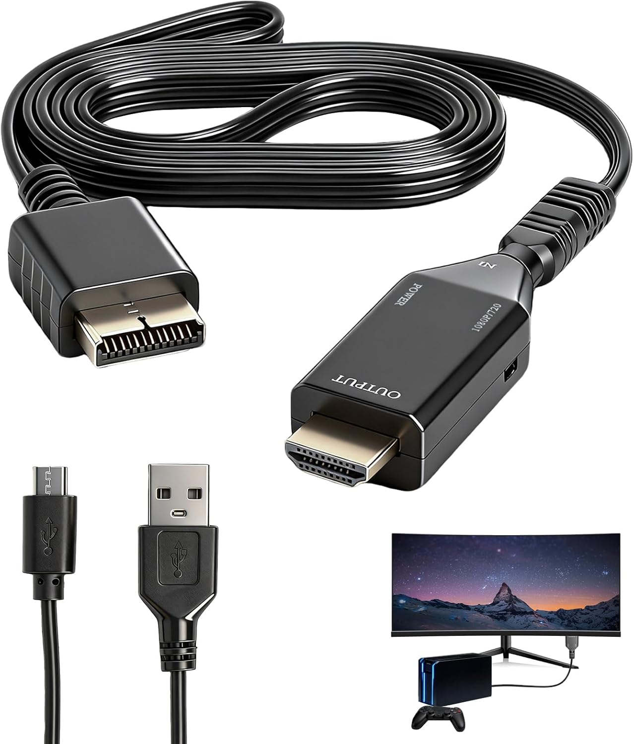 Hengbird Ps1/ps2 Zu Hdmi Adapter 720p/1080p Mit 1m Av-kabel, Ps2 Hdmi Adapter Mit Micro-usb-stromversorgung Plug & Play Für Hdtv-spielkonsolen